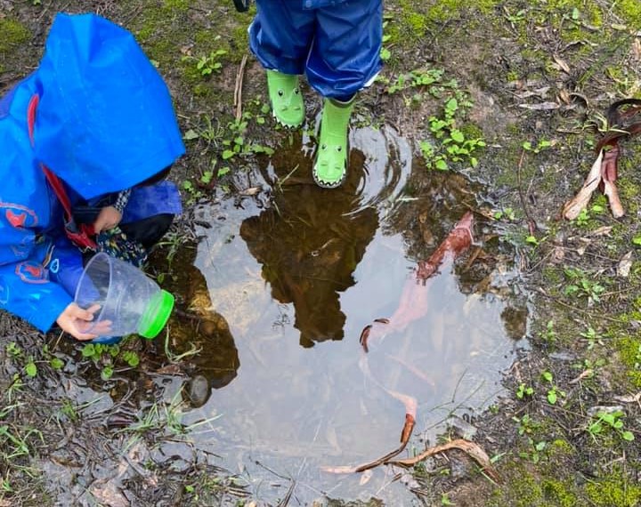 IMAGE: Kinder aged child exploring a puddle. HEADING: Rural groups awarded a record-breaking $2.3 million