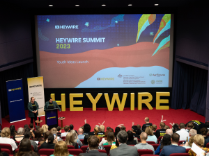 IMAGE: ABC Heywire presentation event in the theatre at the Australian Parliament House, Canberra. HEADING: Empowering and addressing issues that matter to rural youth